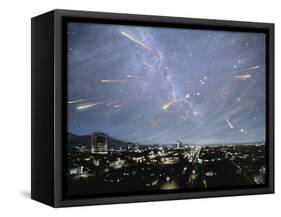 Artwork of Meteor Shower Over a City-Chris Butler-Framed Stretched Canvas