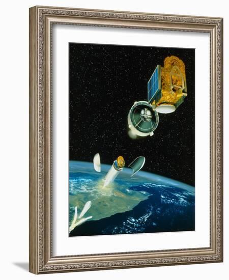 Artwork of Satellite Launch Sequence of Ariane 5-David Ducros-Framed Photographic Print