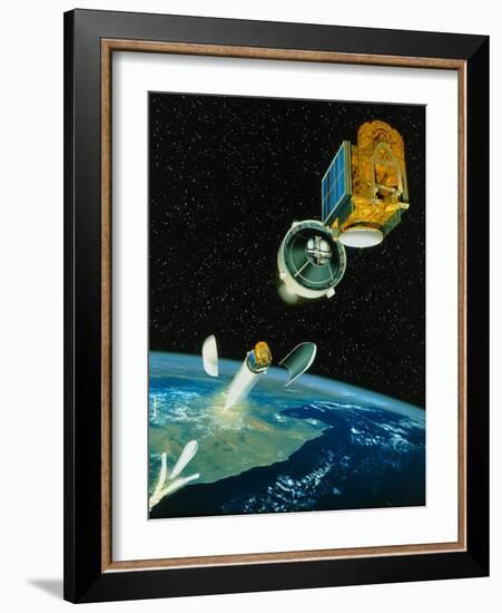 Artwork of Satellite Launch Sequence of Ariane 5-David Ducros-Framed Photographic Print