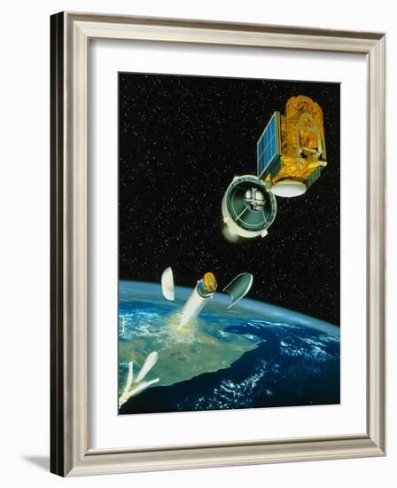 Artwork of Satellite Launch Sequence of Ariane 5-David Ducros-Framed Photographic Print