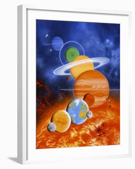 Artwork of Sun And Planets of Solar System-Julian Baum-Framed Premium Photographic Print