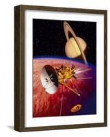 Artwork of the Cassini Spacecraft Near Titan-David Ducros-Framed Photographic Print