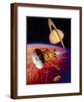 Artwork of the Cassini Spacecraft Near Titan-David Ducros-Framed Photographic Print