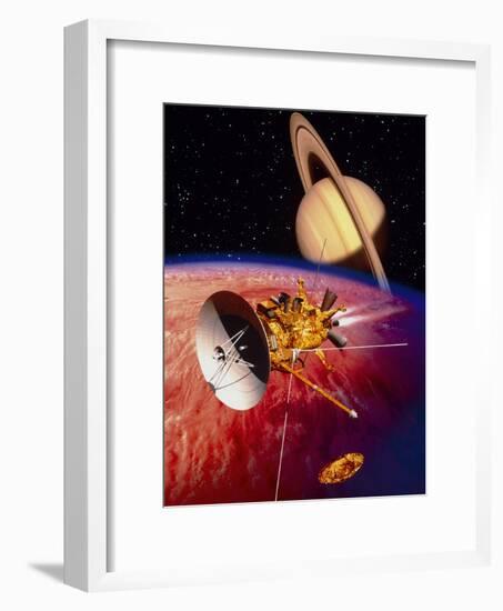 Artwork of the Cassini Spacecraft Near Titan-David Ducros-Framed Photographic Print