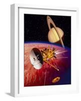 Artwork of the Cassini Spacecraft Near Titan-David Ducros-Framed Photographic Print