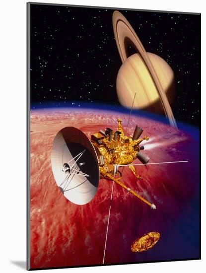 Artwork of the Cassini Spacecraft Near Titan-David Ducros-Mounted Photographic Print