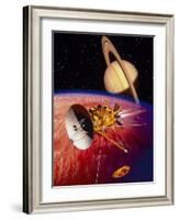 Artwork of the Cassini Spacecraft Near Titan-David Ducros-Framed Photographic Print