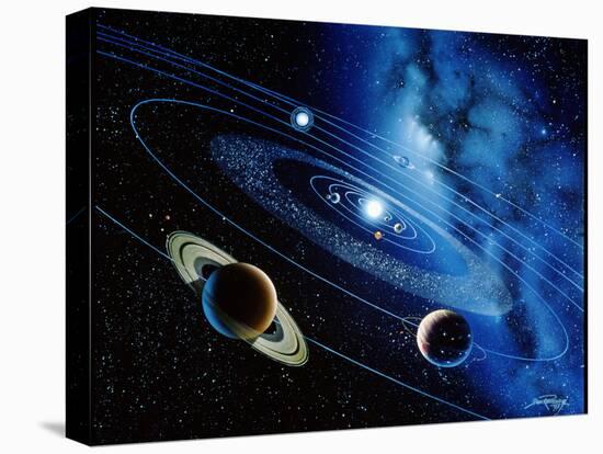 Artwork of the Solar System with Planetary Orbits-Detlev Van Ravenswaay-Stretched Canvas