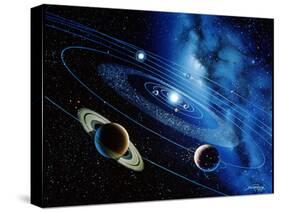 Artwork of the Solar System with Planetary Orbits-Detlev Van Ravenswaay-Stretched Canvas