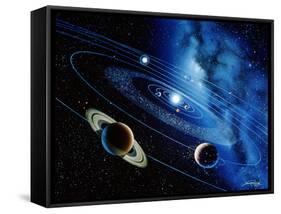 Artwork of the Solar System with Planetary Orbits-Detlev Van Ravenswaay-Framed Stretched Canvas