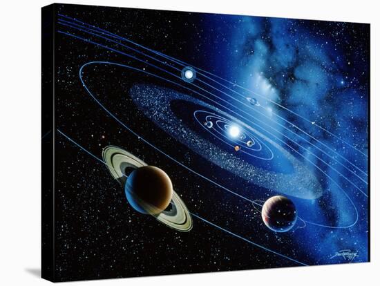 Artwork of the Solar System with Planetary Orbits-Detlev Van Ravenswaay-Stretched Canvas