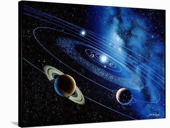 Artwork of the Solar System with Planetary Orbits-Detlev Van Ravenswaay-Stretched Canvas