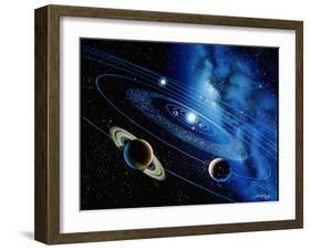 Artwork of the Solar System with Planetary Orbits-Detlev Van Ravenswaay-Framed Premium Photographic Print