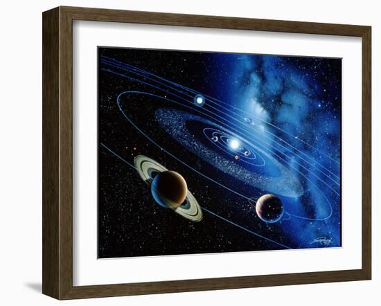 Artwork of the Solar System with Planetary Orbits-Detlev Van Ravenswaay-Framed Photographic Print