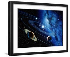 Artwork of the Solar System with Planetary Orbits-Detlev Van Ravenswaay-Framed Photographic Print