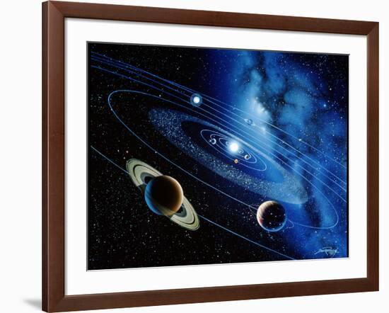 Artwork of the Solar System with Planetary Orbits-Detlev Van Ravenswaay-Framed Photographic Print