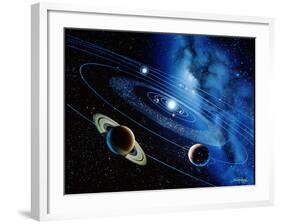 Artwork of the Solar System with Planetary Orbits-Detlev Van Ravenswaay-Framed Photographic Print