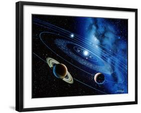 Artwork of the Solar System with Planetary Orbits-Detlev Van Ravenswaay-Framed Photographic Print