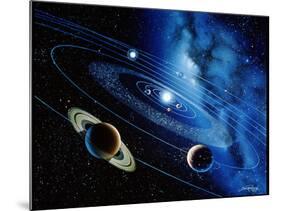 Artwork of the Solar System with Planetary Orbits-Detlev Van Ravenswaay-Mounted Photographic Print