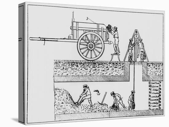 Artwork of Workers Cleaning Out Sewers-Science Photo Library-Stretched Canvas