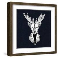 Artwork with Deer Head. Hipster Print, Sticker or Element for Design. Vector Line Art Hipster Illus-worldion-Framed Art Print