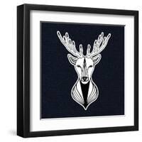 Artwork with Deer Head. Hipster Print, Sticker or Element for Design. Vector Line Art Hipster Illus-worldion-Framed Art Print