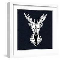 Artwork with Deer Head. Hipster Print, Sticker or Element for Design. Vector Line Art Hipster Illus-worldion-Framed Art Print