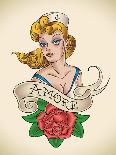 Old-School Navy Tattoo of a Pinup Lady with a Red Rose. Raster Image (Check My Portfolio for Option-Arty-Art Print