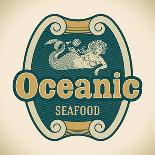 Retro-Styled Seafood Label Including An Image Of Mermaid-Arty-Mounted Art Print
