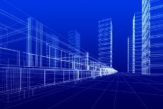 Wireframe of Office Building-ArtyFree-Stretched Canvas