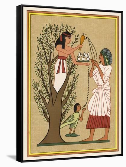 As Loving Mother-Goddess Mut Pours Water from the Sycamore Tree Over a Deceased Person and His Soul-E.a. Wallis Budge-Framed Stretched Canvas