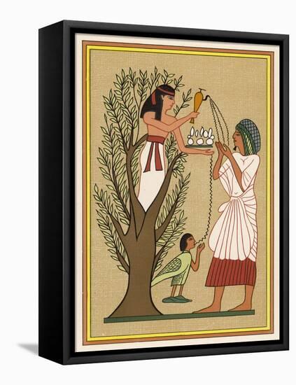 As Loving Mother-Goddess Mut Pours Water from the Sycamore Tree Over a Deceased Person and His Soul-E.a. Wallis Budge-Framed Stretched Canvas