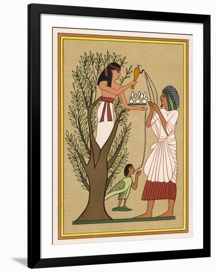 As Loving Mother-Goddess Mut Pours Water from the Sycamore Tree Over a Deceased Person and His Soul-E.a. Wallis Budge-Framed Art Print