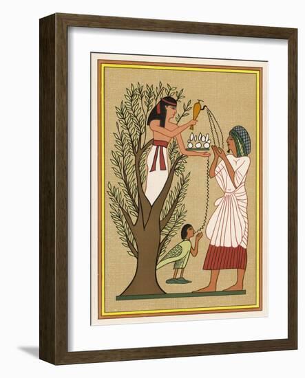 As Loving Mother-Goddess Mut Pours Water from the Sycamore Tree Over a Deceased Person and His Soul-E.a. Wallis Budge-Framed Art Print