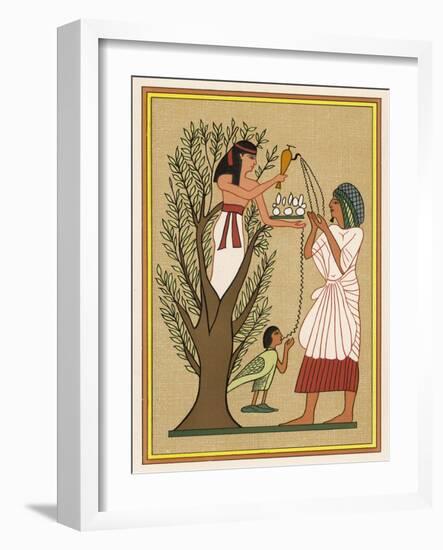 As Loving Mother-Goddess Mut Pours Water from the Sycamore Tree Over a Deceased Person and His Soul-E.a. Wallis Budge-Framed Art Print