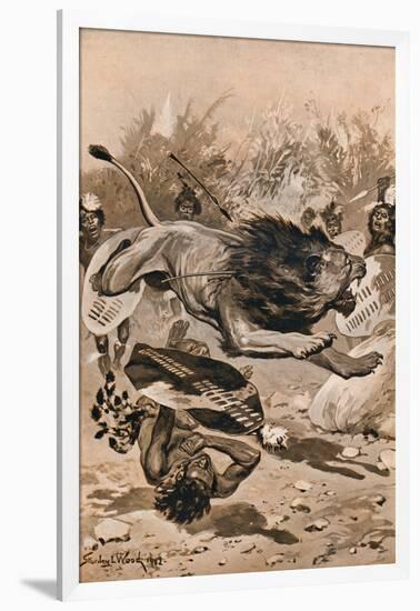 As The Lion Charged, 1902, (1903)-Stanley Llewellyn Wood-Framed Giclee Print