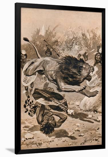 As The Lion Charged, 1902, (1903)-Stanley Llewellyn Wood-Framed Giclee Print