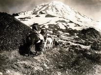 Mount Rainier, Two Women and a Man on Horse Trail, 1914-Asahel Curtis-Giclee Print