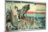 Asahina Saburo and the Crocodiles, Pub. 1849 (Colour Woodblock Print)-Kuniyoshi Utagawa-Mounted Giclee Print