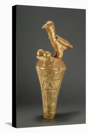 Asante Royal Umbrella Finial Depiciting a Bird and its Young, from Ghana (Gilt Wood)-African-Stretched Canvas