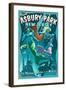 Asbury Park, New Jersey - Mermaids Vintage Sign-Lantern Press-Framed Art Print