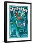 Asbury Park, New Jersey - Mermaids Vintage Sign-Lantern Press-Framed Art Print