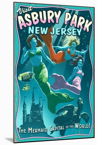 Asbury Park, New Jersey - Mermaids Vintage Sign-Lantern Press-Mounted Art Print