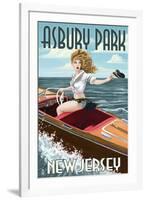 Asbury Park, New Jersey - Pinup Girl Boating-Lantern Press-Framed Art Print