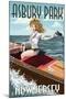 Asbury Park, New Jersey - Pinup Girl Boating-Lantern Press-Mounted Art Print