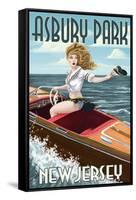 Asbury Park, New Jersey - Pinup Girl Boating-Lantern Press-Framed Stretched Canvas