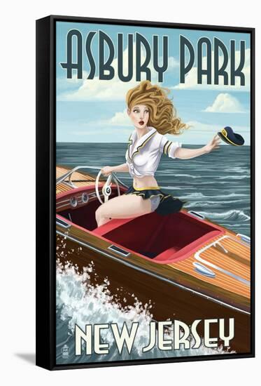 Asbury Park, New Jersey - Pinup Girl Boating-Lantern Press-Framed Stretched Canvas