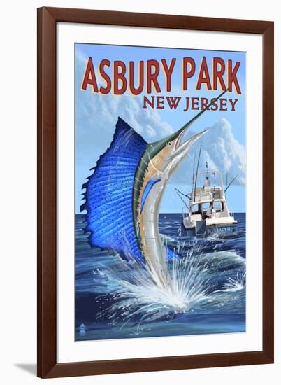 Asbury Park, New Jersey - Sailfish Deep Sea Fishing-Lantern Press-Framed Art Print