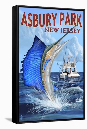 Asbury Park, New Jersey - Sailfish Deep Sea Fishing-Lantern Press-Framed Stretched Canvas