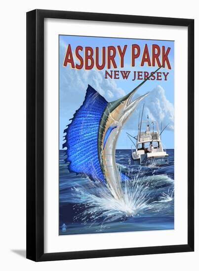 Asbury Park, New Jersey - Sailfish Deep Sea Fishing-Lantern Press-Framed Art Print